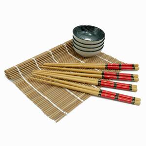 13 Pc Multicolored Bamboo Chopstick Set W/Sauce Dishes