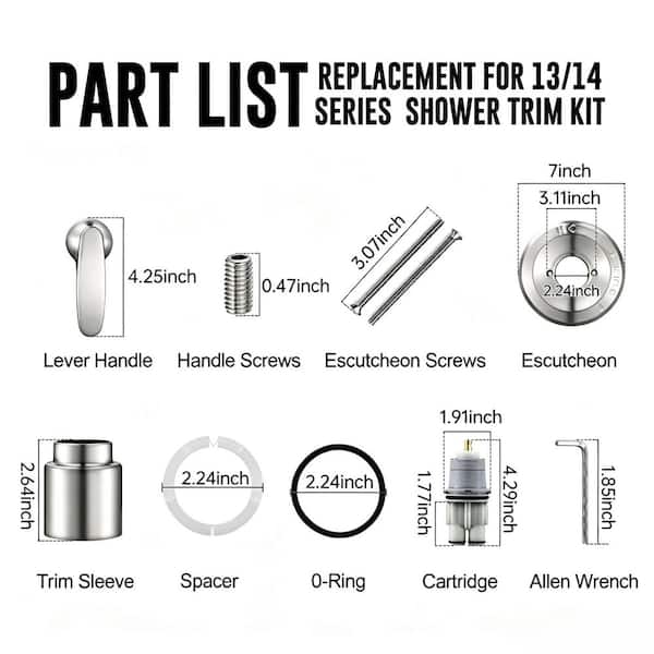 Replacement for Delta Classic 13 Series Single-Function Trim Kit T13010 Shower Handle, Brushed Nickel Cartridge Included