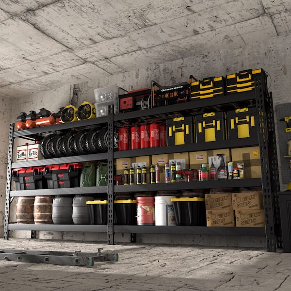 72 in. Tall Black Metal 4-Tier Garage Storage Shelving Bookcases Unit with Adjustable Shelves (78 in. W x 24 in. D)