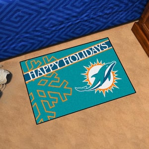 Miami Dolphins Happy Holidays Aqua 1.5 ft. x 2.5 ft. Starter Area Rug