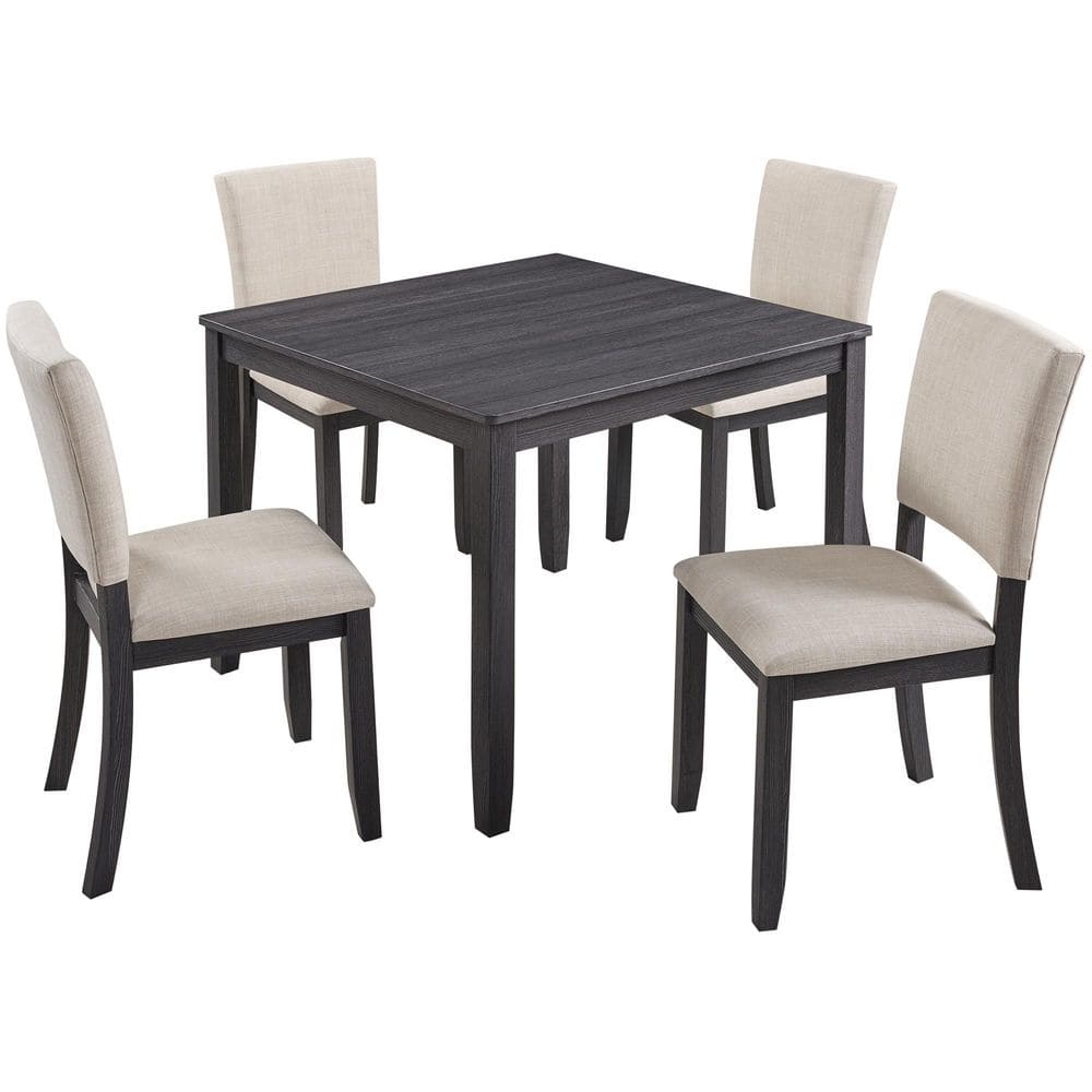 5-Piece Acacia Wood Outdoor Conversation Patio Furniture Set with Beige Cushions