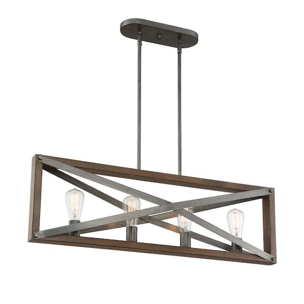 Cordelia Lighting 4-Light Industrial Brushed Iron Chandelier with Clear Glass Rods For Dining Rooms