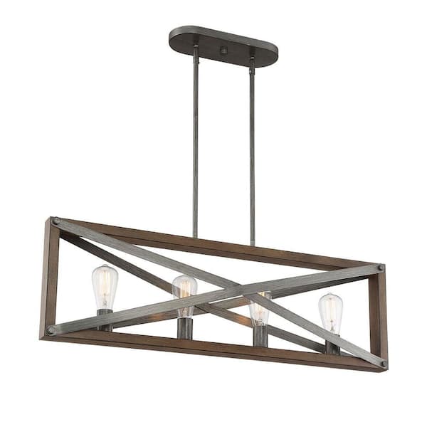 Cordelia Lighting 4-Light Brushed Iron Industrial Linear Chandelier for Kitchen Islands with No Bulbs Included