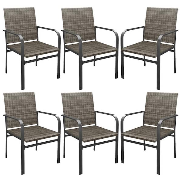 DIFY 6-Piece Grey Rattan Wicker Patio Chairs, All-Weather Outdoor