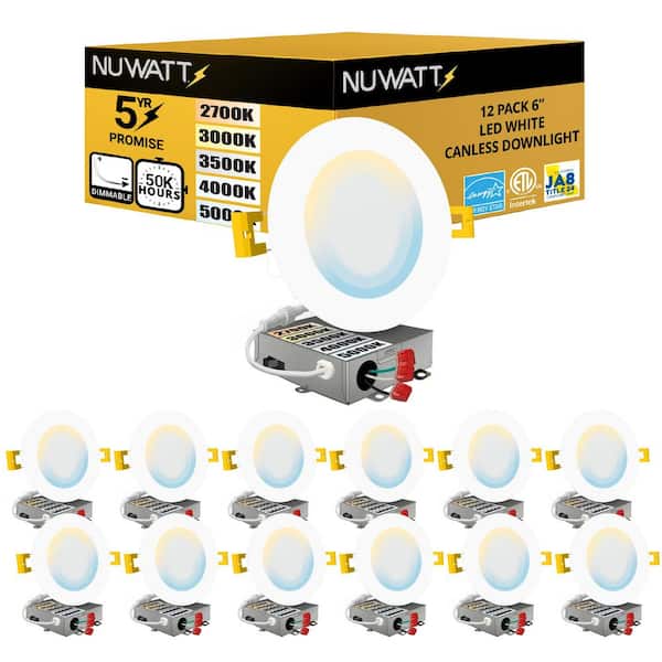 6 in. LED White Round Ultra Slim Canless Integrated LED Recessed Light Kit 5 CCT 2700K-5000K Dimmable IC Rated (12-Pack)