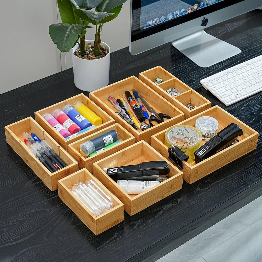 Bamboo Wood Drawer Storage Boxes Bins Set of 9, for Cutlery Silverware Utensils Flatware price history on PriceWatchPro