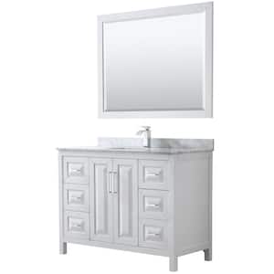 Daria 48 in. Single Bathroom Vanity in White with Marble Vanity Top in Carrara White and 46 in. Mirror