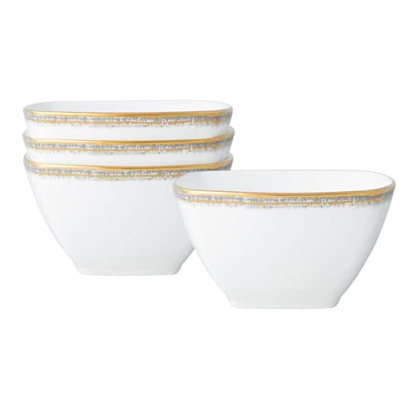 Noritake Haku 4.5 in., 11 fl. oz. (White) Bone China Square Bowls, (Set of 4)
