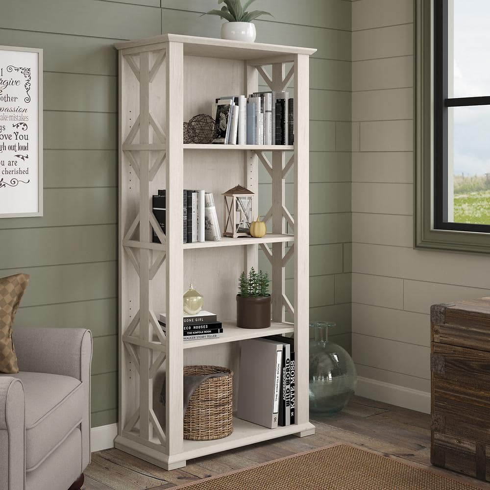 Adjustable Linen White Oak 66" Farmhouse Bookcase