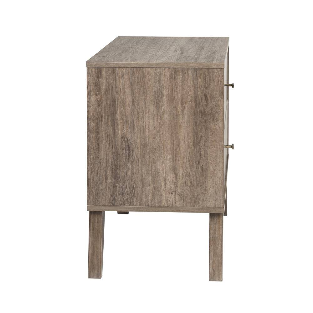 Drifted Gray Mid-Century Modern 2-Drawer Nightstand