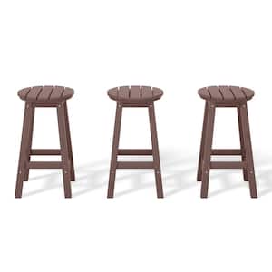 Laguna 24 in. Round HDPE Plastic Backless Counter Height Outdoor Dining Patio Bar Stools (3-Pack) in Dark Brown