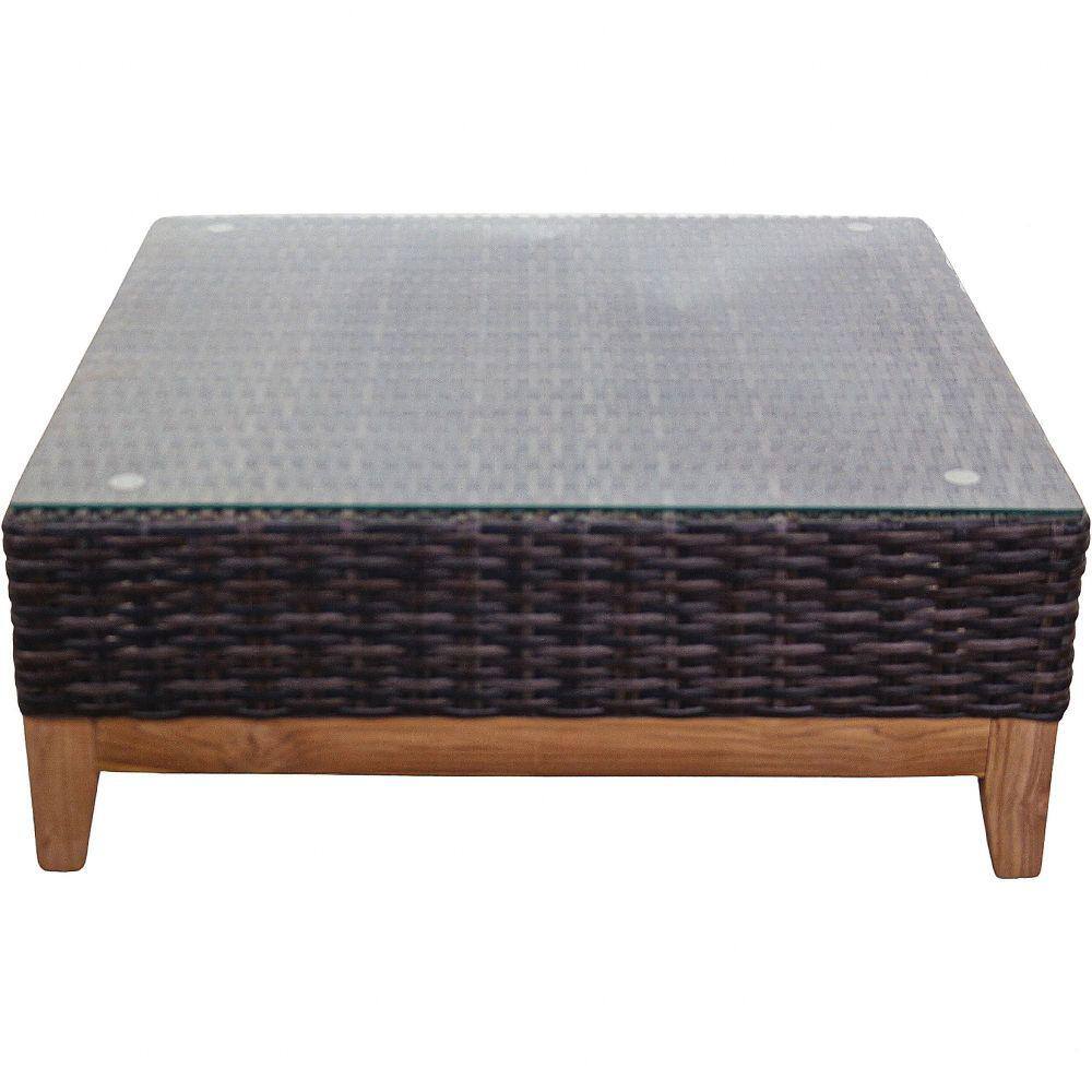 Maywood 36" Silver Oak Wicker & Natural Wood Square Coffee Table