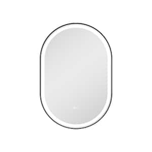 24 in. W x 36 in. H Oval Framed LED Light and Backlit Wall Mount Bathroom Vanity Mirror in Matte Black