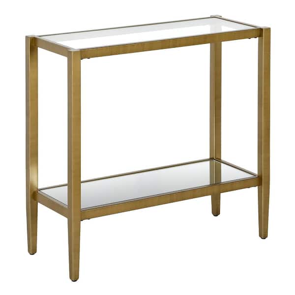 Hera 24 in. Antique Brass Rectangular Side Table with Glass Shelf