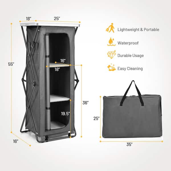 Costway Folding Pop-Up Cupboard Compact Camping Storage Cabinet w/ Bag Large size, Grey