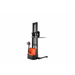 2,640 lbs. Electric Walkie Stacker Orange Pallet Truck with Adjustable Support Straddle Legs Forks 98 in. Lifting