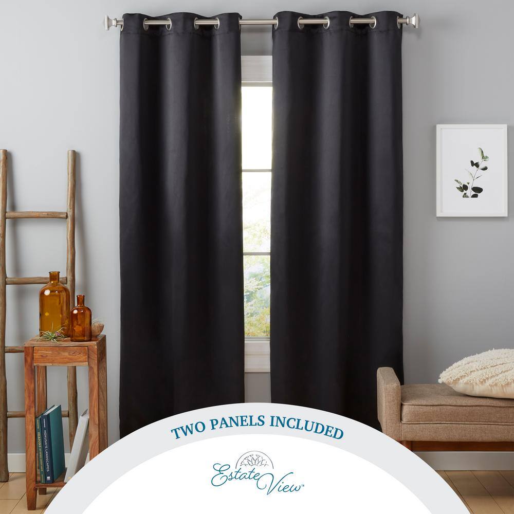 Seville Black Sateen Room Darkening Grommet Curtain Panels, 38"x96"