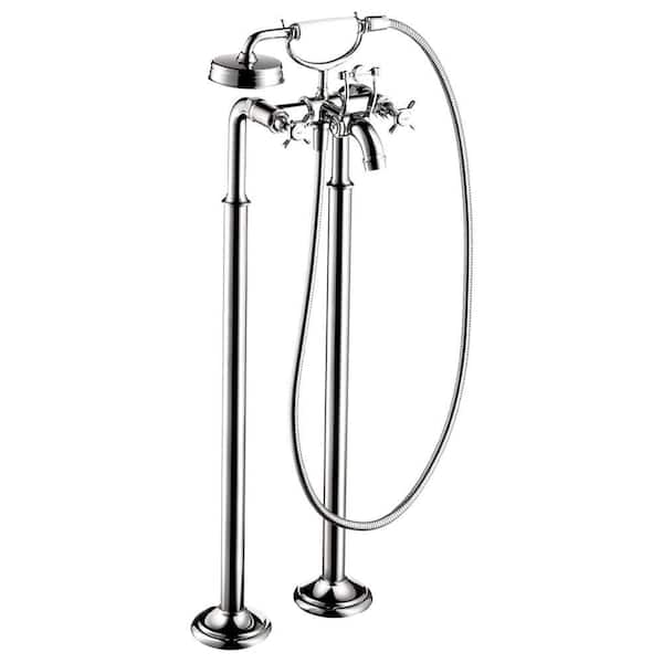Hansgrohe Montreux Cross 2-Handle Freestanding Roman Tub Faucet Trim Kit with Handshower in Chrome (Valve Not Included)