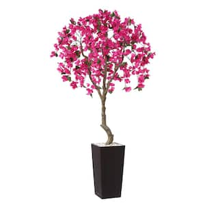 7 ft.Artificial Bougainvillea Flowers Tree UV Resistant with Brown Tall Planter for Outdoor Decor