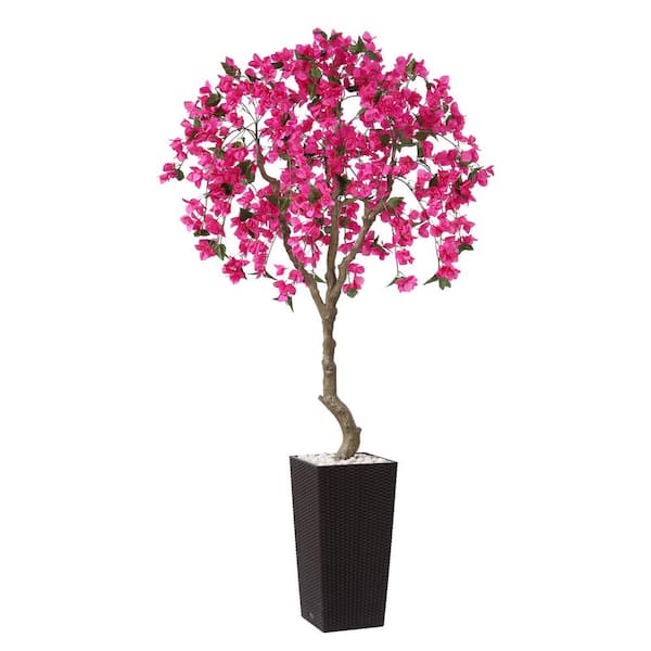 DR.Planzen 7 ft.Artificial Bougainvillea Flowers Tree UV Resistant with Brown Tall Planter for Outdoor Decor