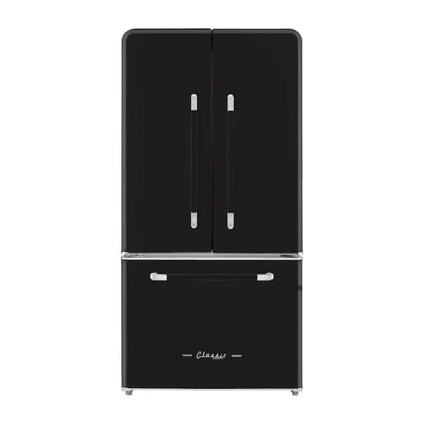 Classic Retro 36 in 21.4 cu. ft. 3-Door French Door Refrigerator with Ice Maker in Midnight Black, Counter Depth