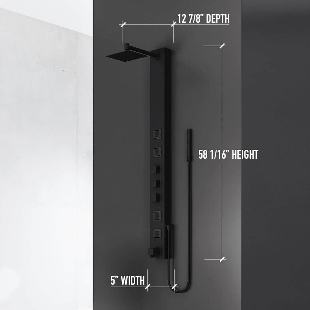 Sutton Matte Black 58" Shower Panel with Hand Shower and Jets