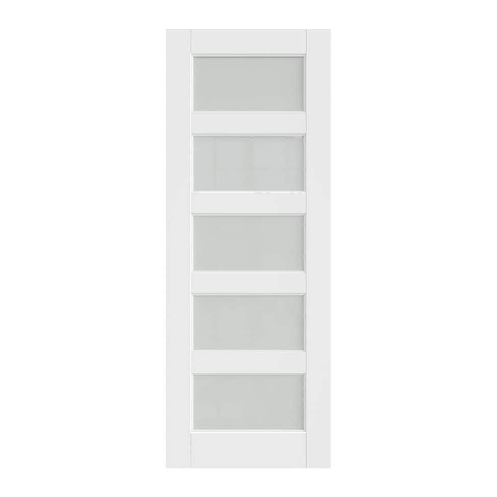 30 in. x 96 in. Single 5-Lite Frosted Glass Solid Core White Primed MDF Multi-usage Interior Door Slab without Hardware price history on PriceWatchPro