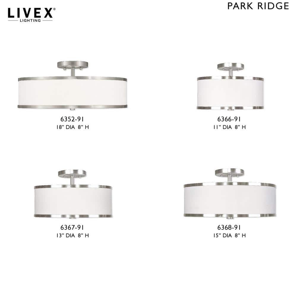 Brushed Nickel 3-Light Drum Ceiling Mount with White Hardback Shade