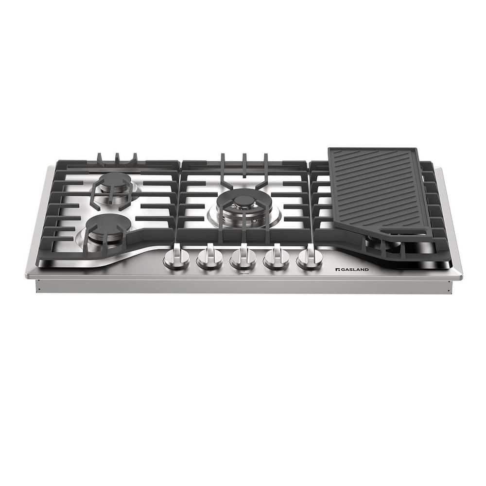 36 in. NG/LPG Convertible Gas Cooktop in Stainless Steel with 5-Burners and Reversible Cast Iron Grill/Griddle