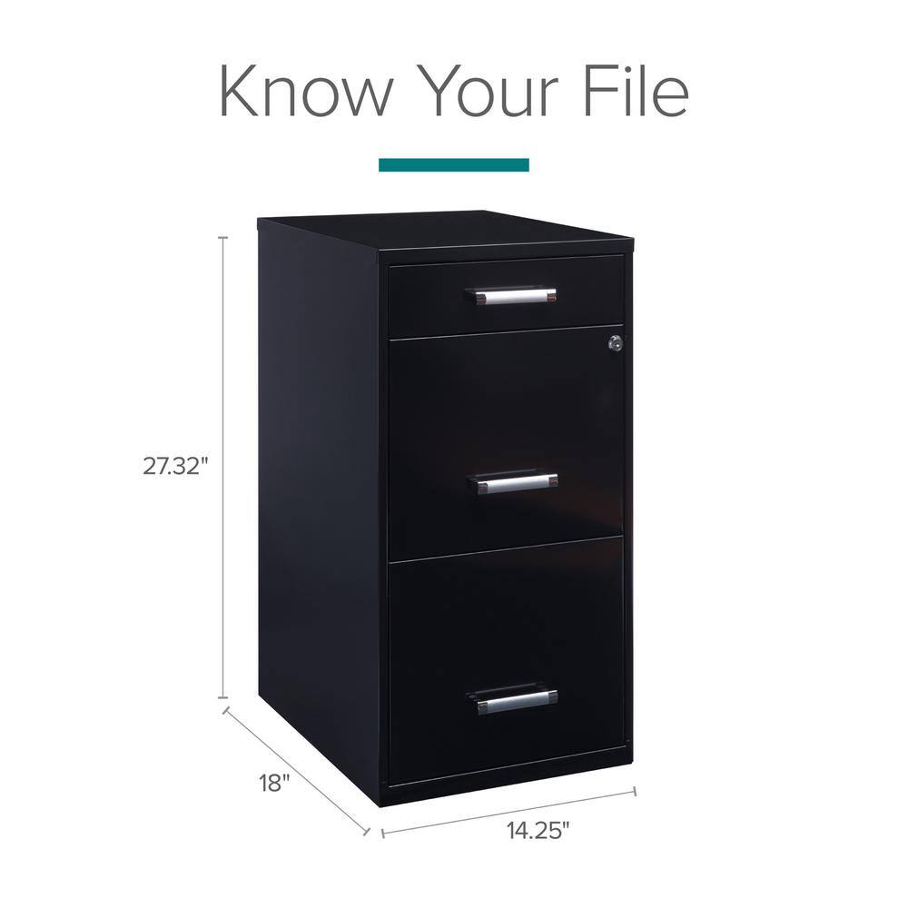 Black Steel 3-Drawer Lockable Vertical File Cabinet