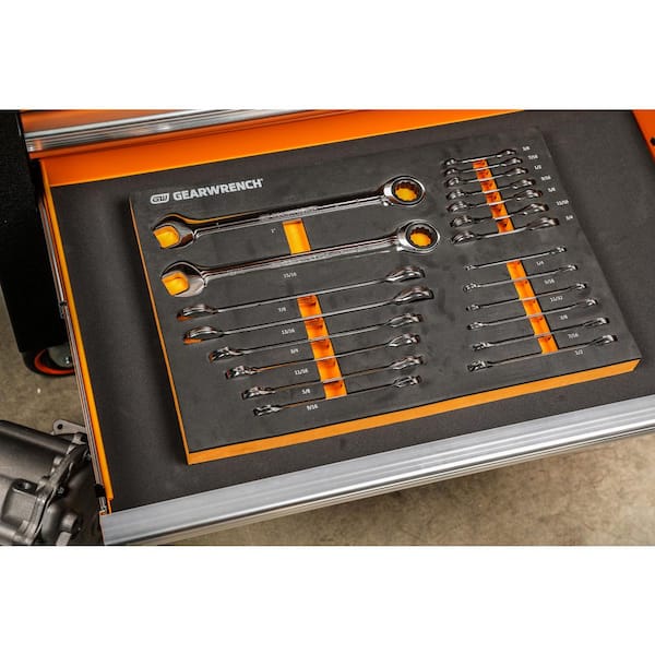 GEARWRENCH 21-Piece 72T SAE Standard and Stubby Ratcheting Wrench Set with EVA Foam Tray