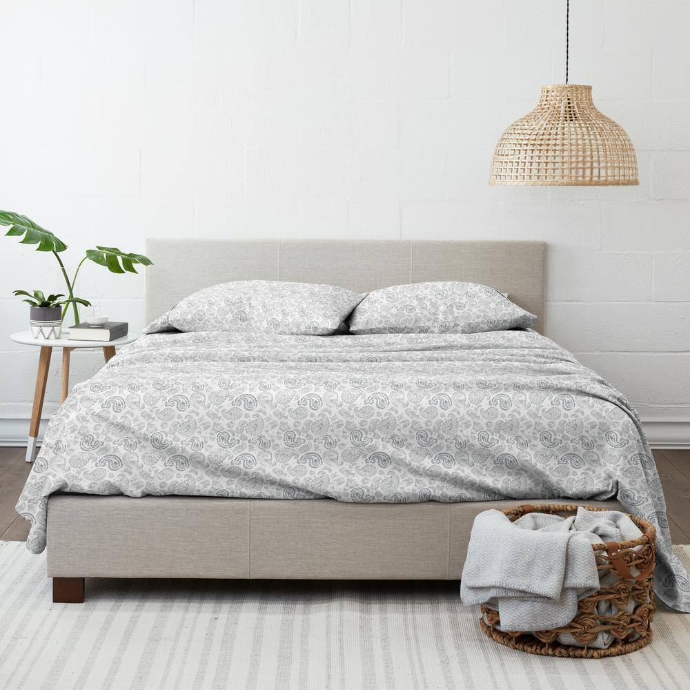 Gray Paisley Print Twin Cotton Microfiber Sheet Set