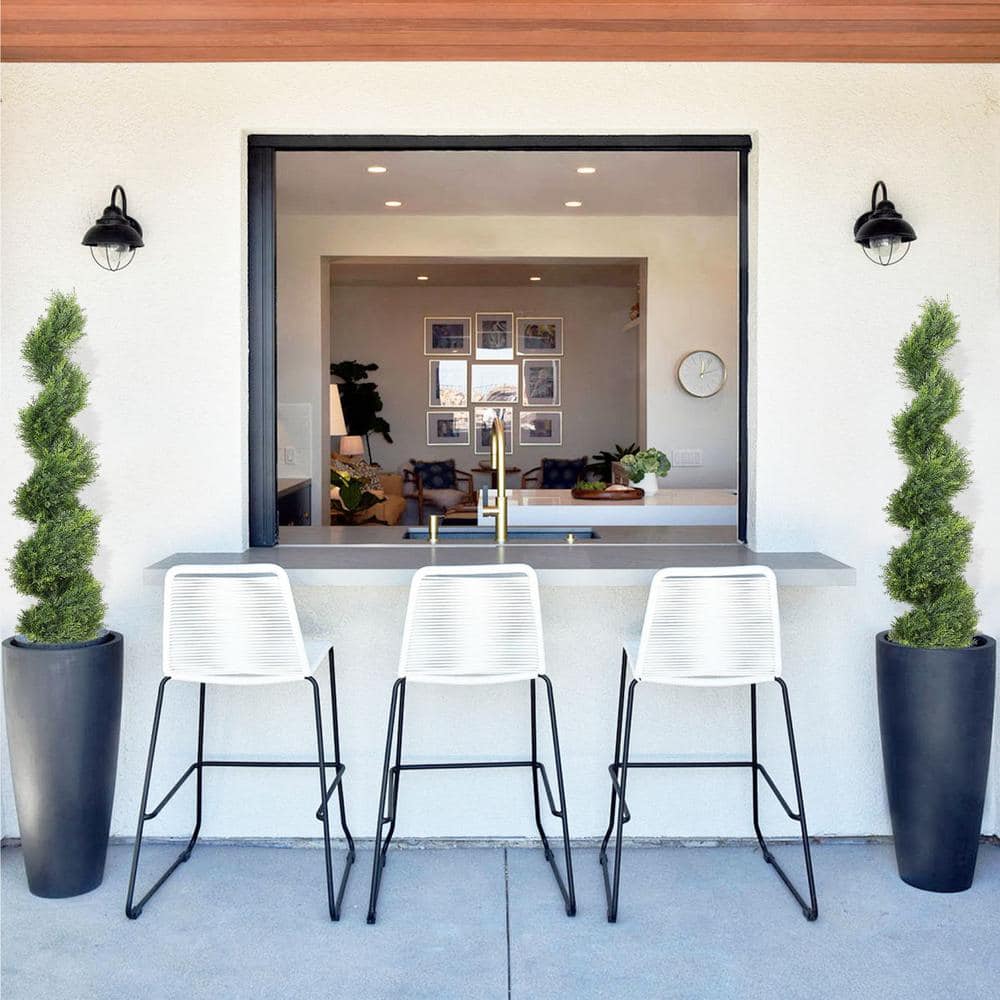 48-Inch Green Plastic Cedar Spiral Topiary Trees in Black Pots, Set of 2