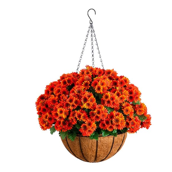 24in. UV Resistant Artificial Chrysanthemum Hanging Basket (Indoor/Outdoor)