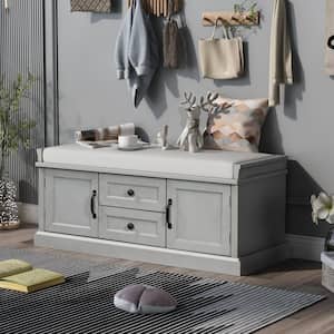 Gray Wash Storage Bench with 2 Drawers and 2 cabinets for Living Room, Entryway (42.5''W x 15.9''D x 17.5''H)