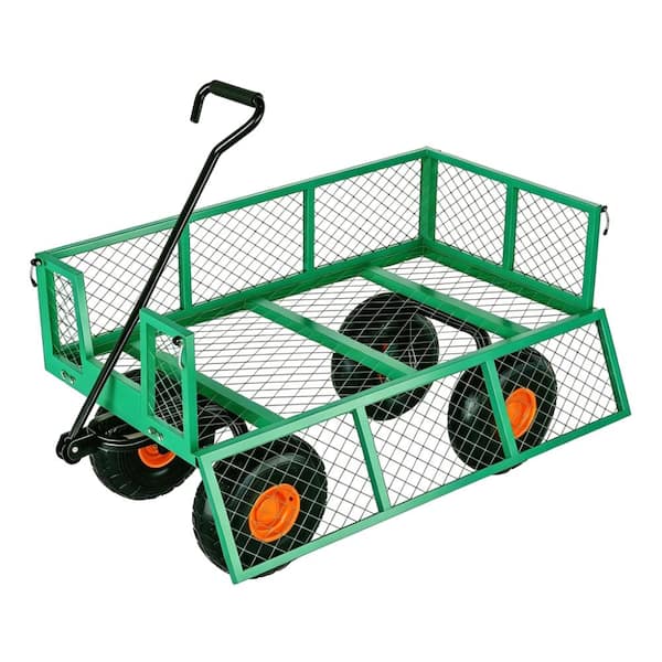 Garden Cart Utility Wagon Heavy Duty Steel, 900 LBS Capacity Pull-Behind Yard Wagon with Removable Sides & Swivel Handle