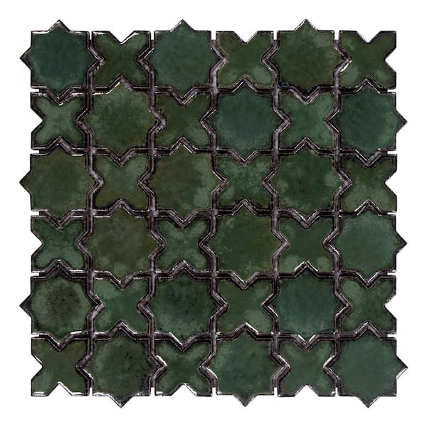 Star and Cross Green 12.2 in. x 12.2 in Glossy Terracotta Look Ceramic Wall Mosaic Tile (5.17 sq. ft./Case)