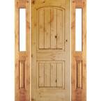 60 in. x 80 in. Rustic Knotty Alder Arch clear stain Wood w.V-Groove Left Hand Single Prehung Front Door/Half Sidelites