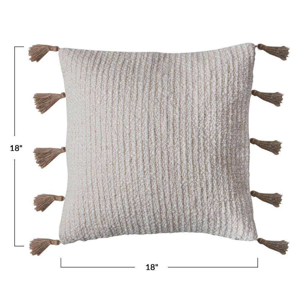 Natural Cotton Linen Blend Square Pillow with Jute Tassels