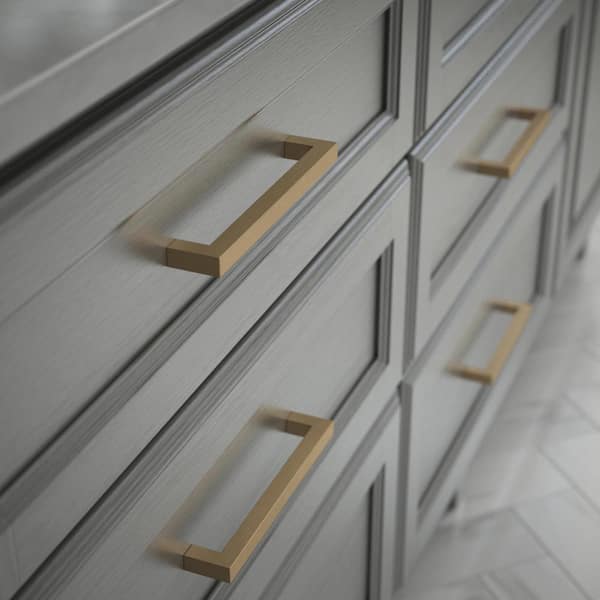 Modern Square 6-5/16 in. (160 mm) Modern Champagne Bronze Cabinet Drawer Pull with Open Back Design