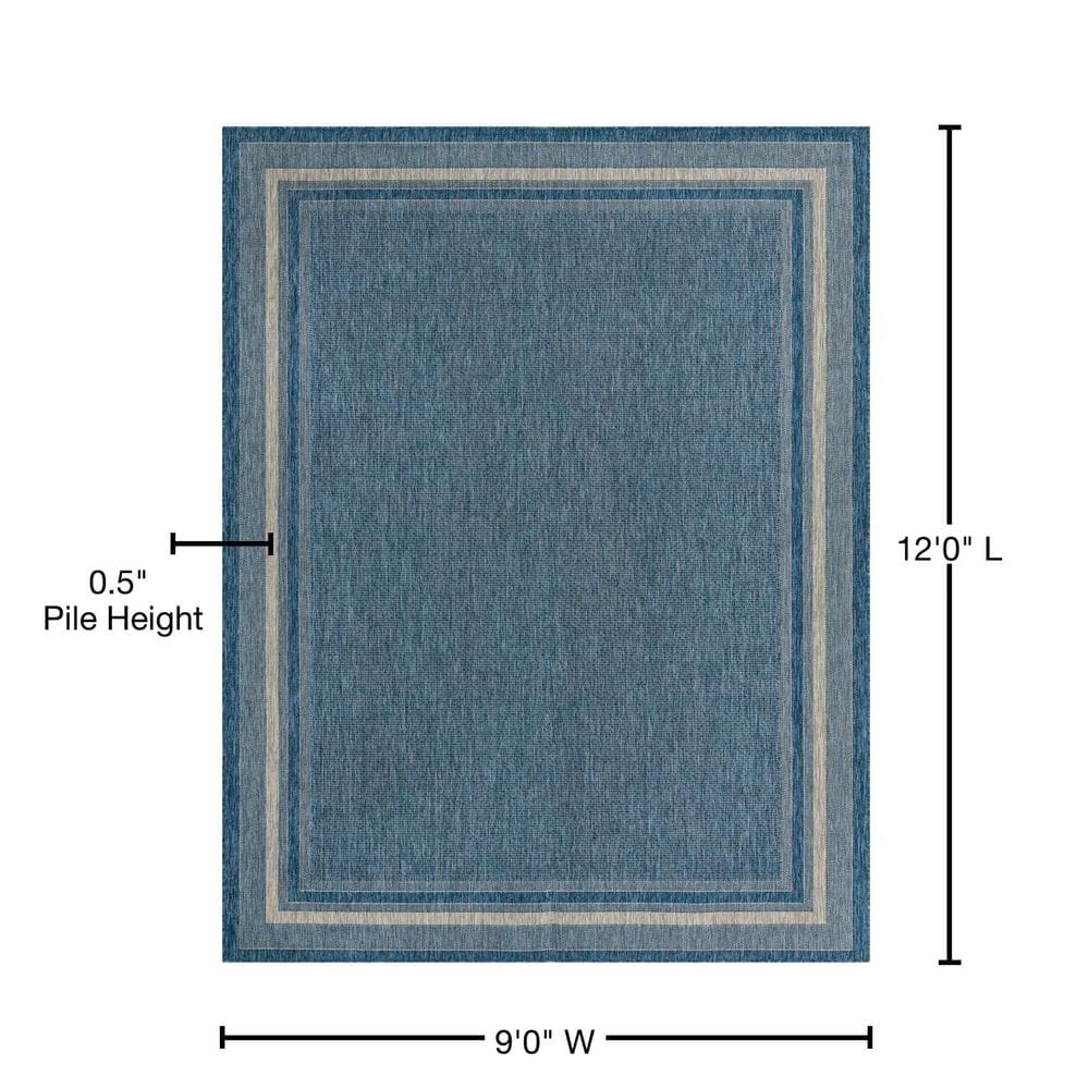 Blue Synthetic Easy-Care Reversible Outdoor Rug 9' x 12'