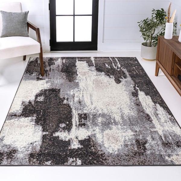 Zoe Charcoal/Cream 3 ft. x 5 ft. Contemporary Bohemian Abstract Marble Area Rug