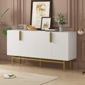 White Wood 60 in. Modern Elegant Sideboard 4-Door Buffet Cabinet Storage Accent Cabinet with Adjustable Shelves