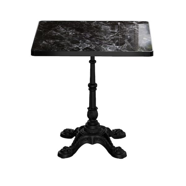 31.5 in. Black Marble Look Sintered Stone Water-Resisting Square Table with Heavy Duty Cast Iron Base