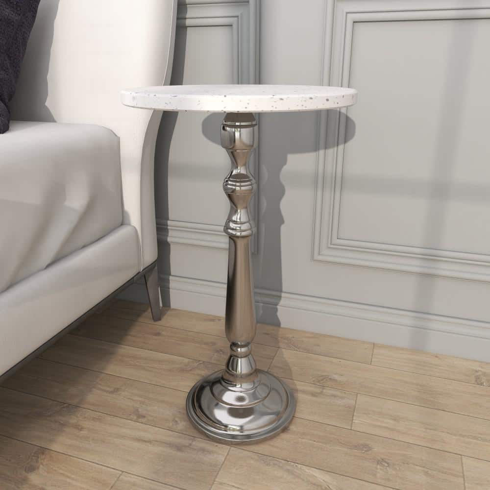 Silver Terrazzo Marble Top Round Accent Table