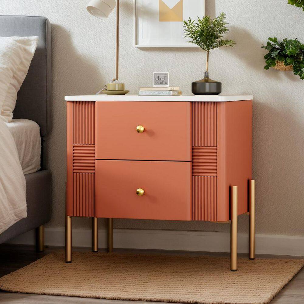 Orange Wood Outdoor Side Table Modern Nightstand with 2 Storage Drawer, Bedside Table End Table for Living Room Bedroom price history on PriceWatchPro