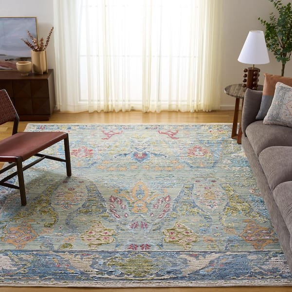 Jewel 8 ft. x 10 ft. Blue/Beige Distressed Area Rug