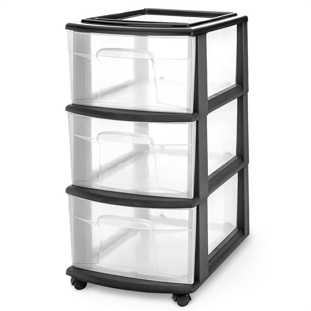 Plastic 3 Drawer Medium Home Storage Container, Clear Drawers & Black Frame price history on PriceWatchPro