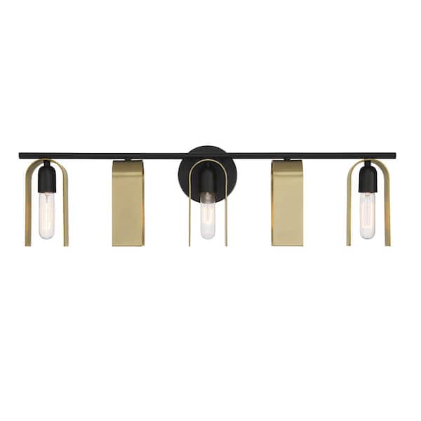 Designers Fountain U Turn 31.5 in. 5-Light Matte Black Modern Vanity with Brushed Gold Metal Shades