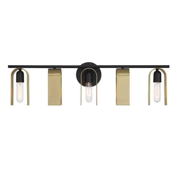 U Turn 31.5 in. 5-Light Matte Black Glam Vanity Light with Brushed Gold Metal Shades